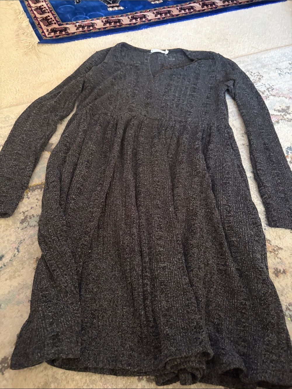 LUSH Charcoal Gray Ribbed Long-Sleeve Knit Dress